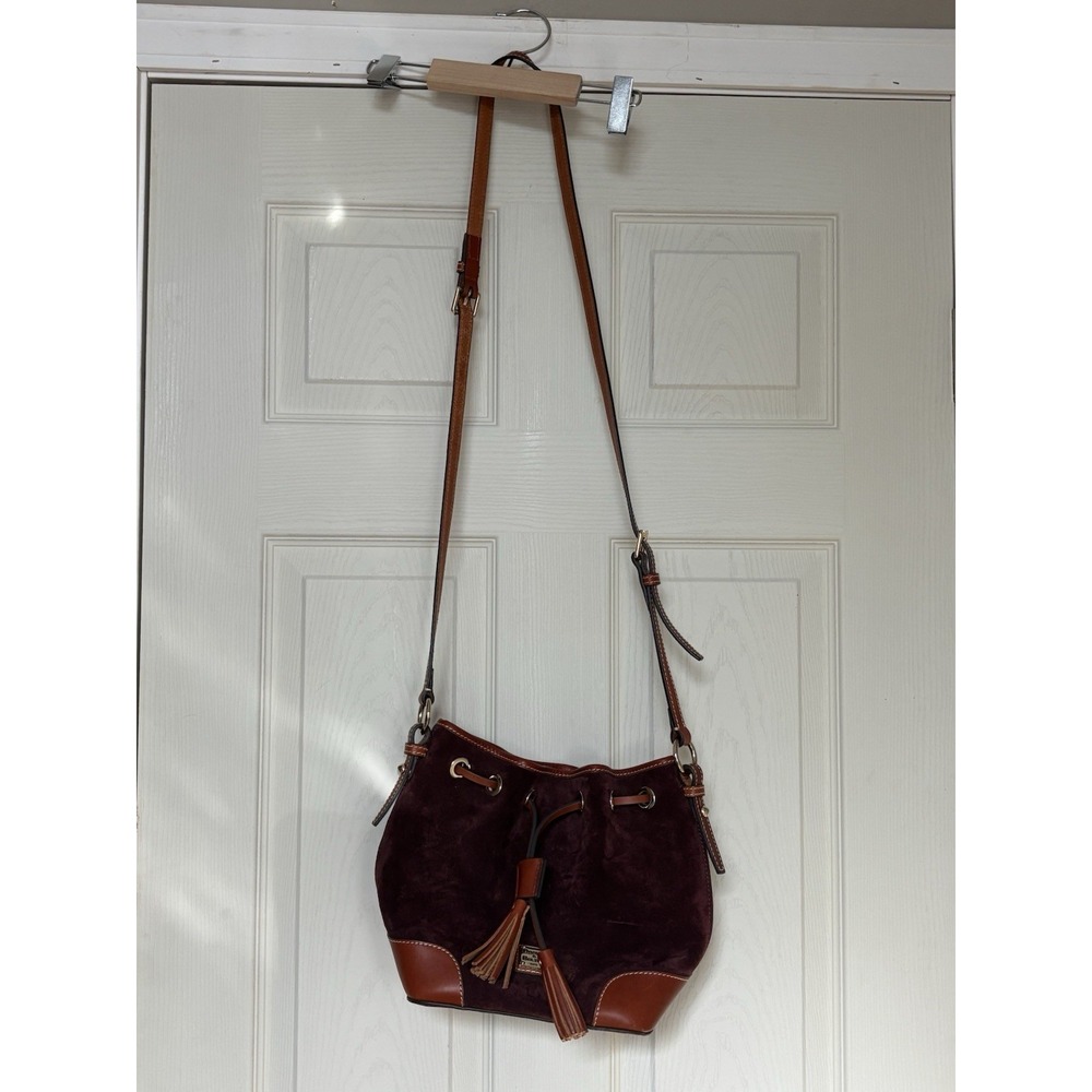 Dooney & Bourke Suede Dynamic Drawstring Crossbody Purse Wine Red